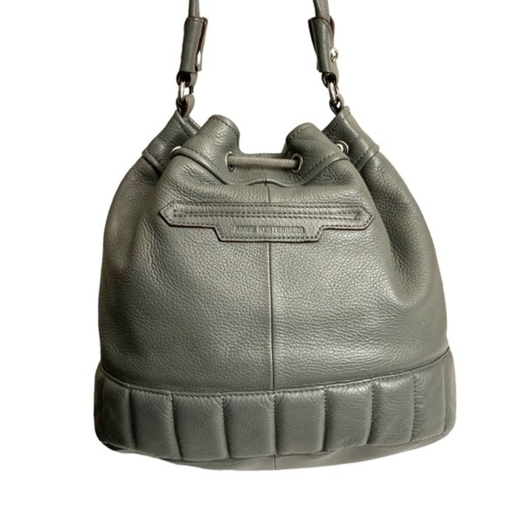 Aimee Kestenberg Gray Leather Drawstring Bucket B… - image 3